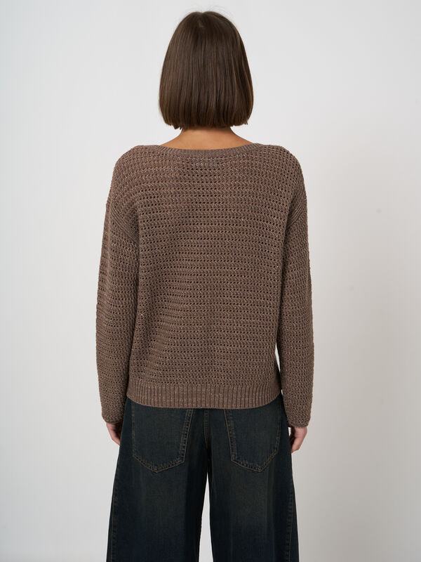 Ajour-Baumwollpullover mit Bootsausschnitt image number 3