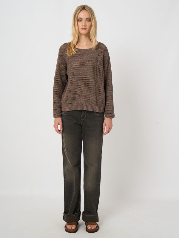 Cotton pointelle boat-neck sweater image number 4
