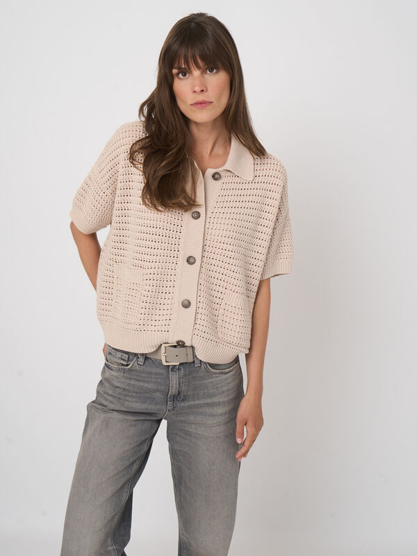 Openwork cotton polo cardigan image number 0