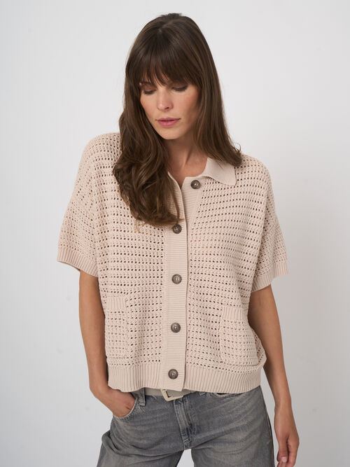 Openwork cotton polo cardigan