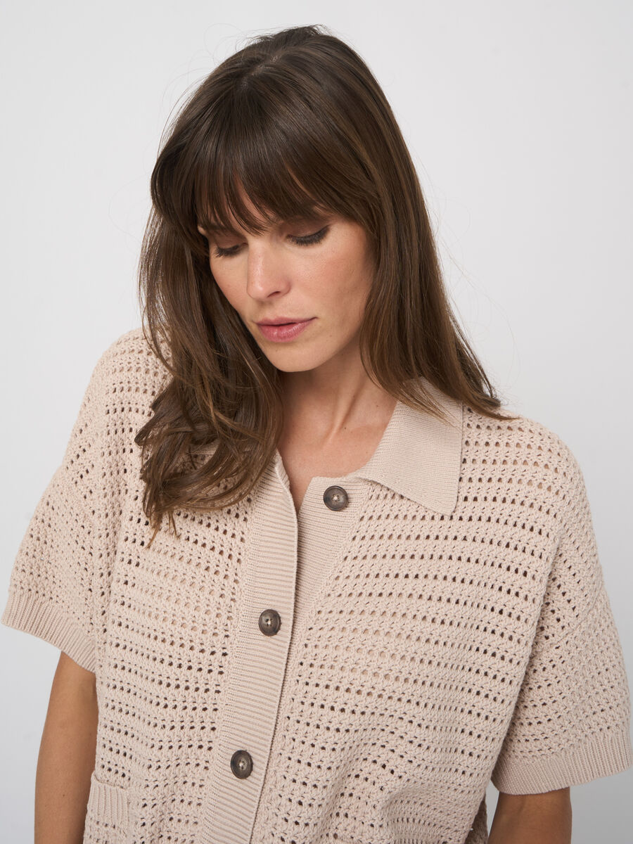 Openwork cotton polo cardigan image number 2