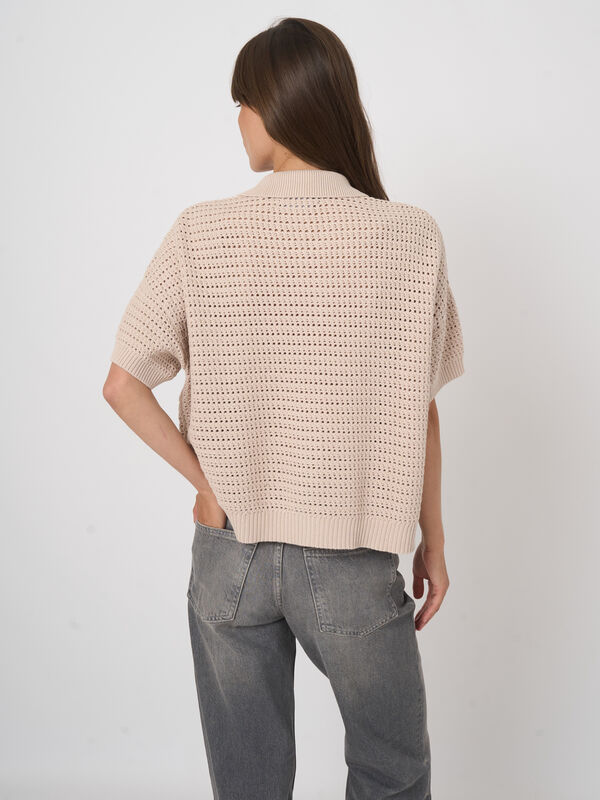 Openwork cotton polo cardigan image number 5