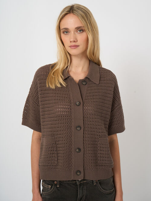 Openwork cotton polo cardigan