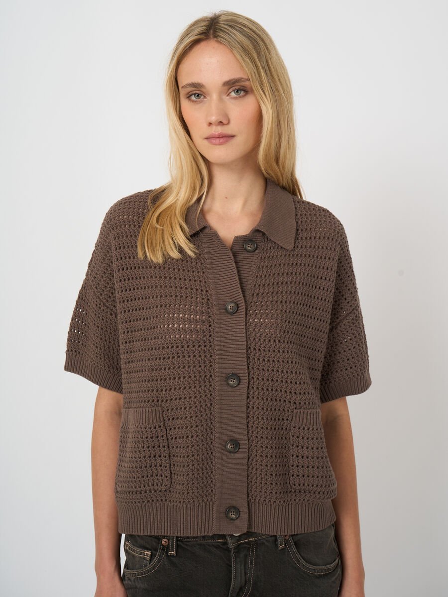 Openwork cotton polo cardigan image number 0
