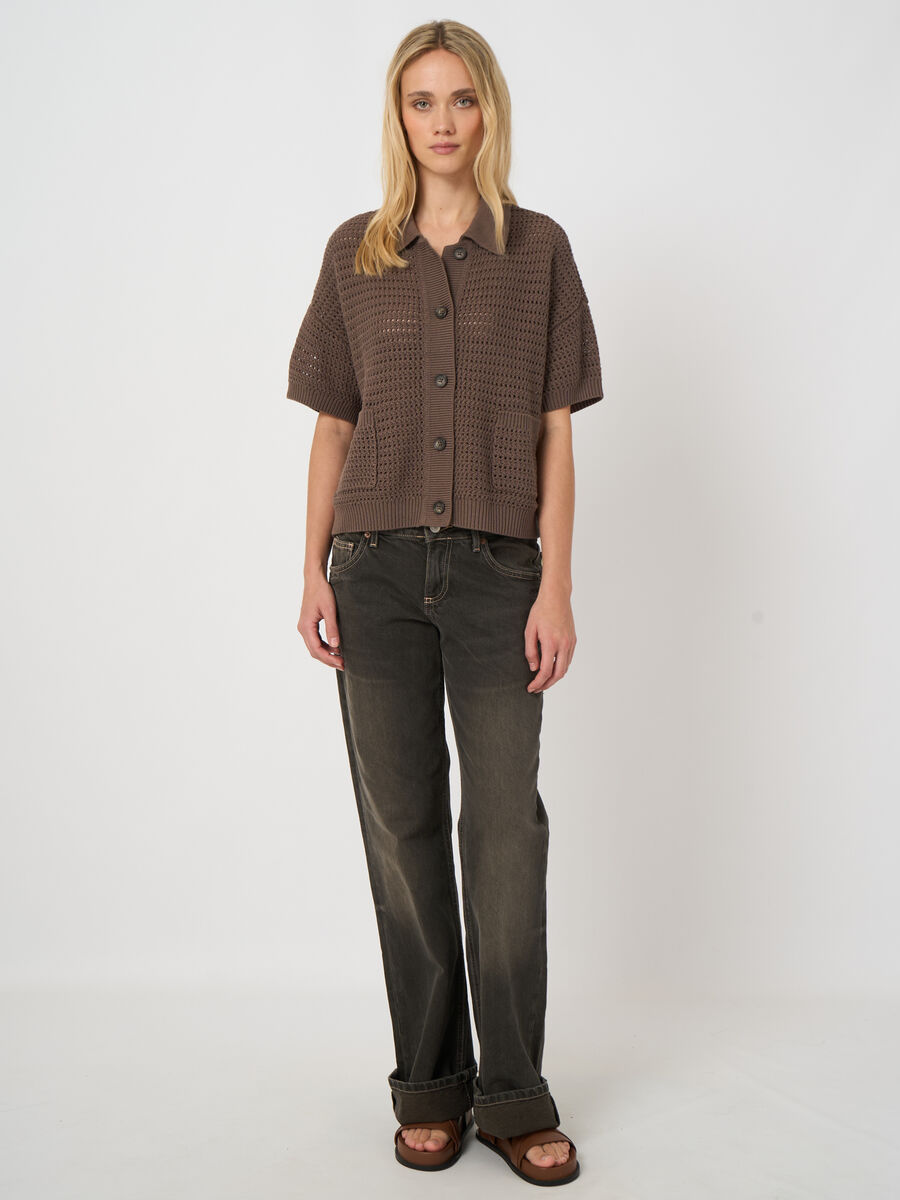 Openwork cotton polo cardigan image number 1