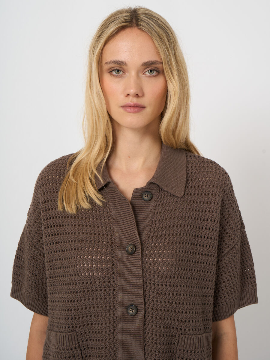 Openwork cotton polo cardigan image number 2