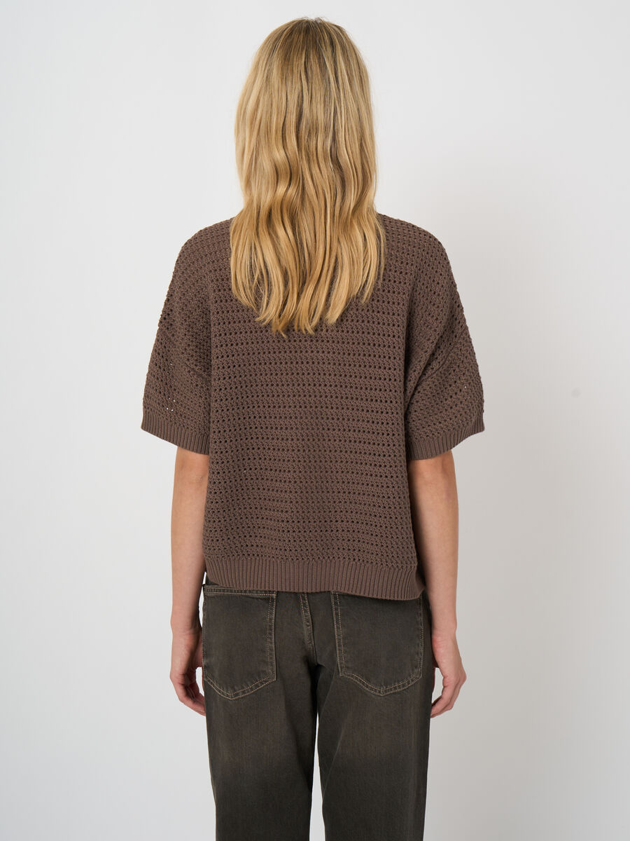 Openwork cotton polo cardigan image number 4