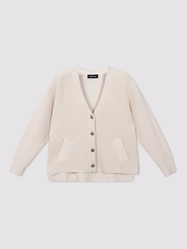 Textured cotton waffle-knit cardigan image number 3