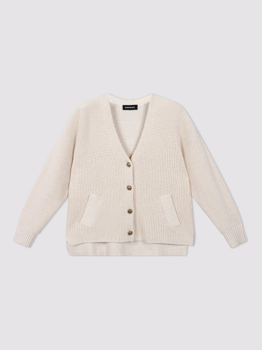 Textured cotton waffle-knit cardigan image number 3