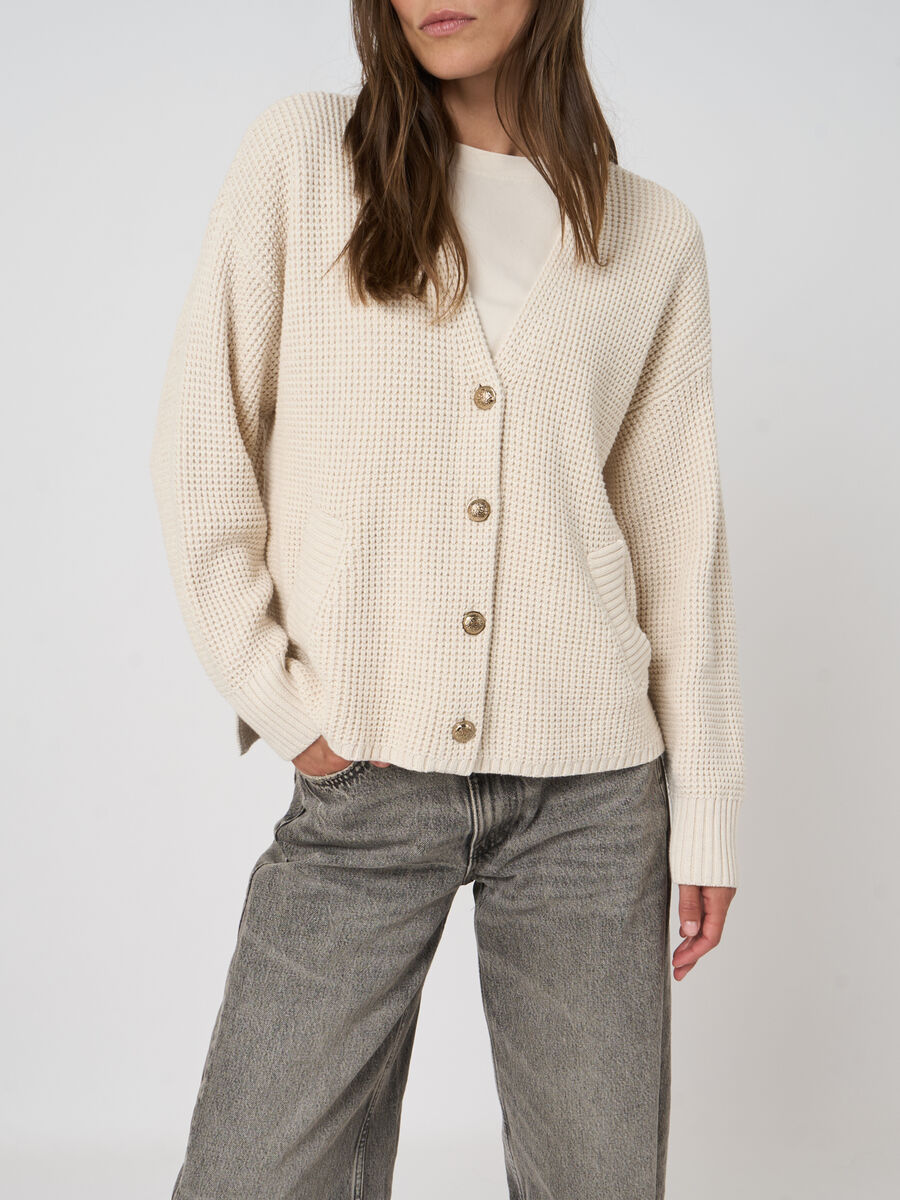 Textured cotton waffle-knit cardigan image number 5