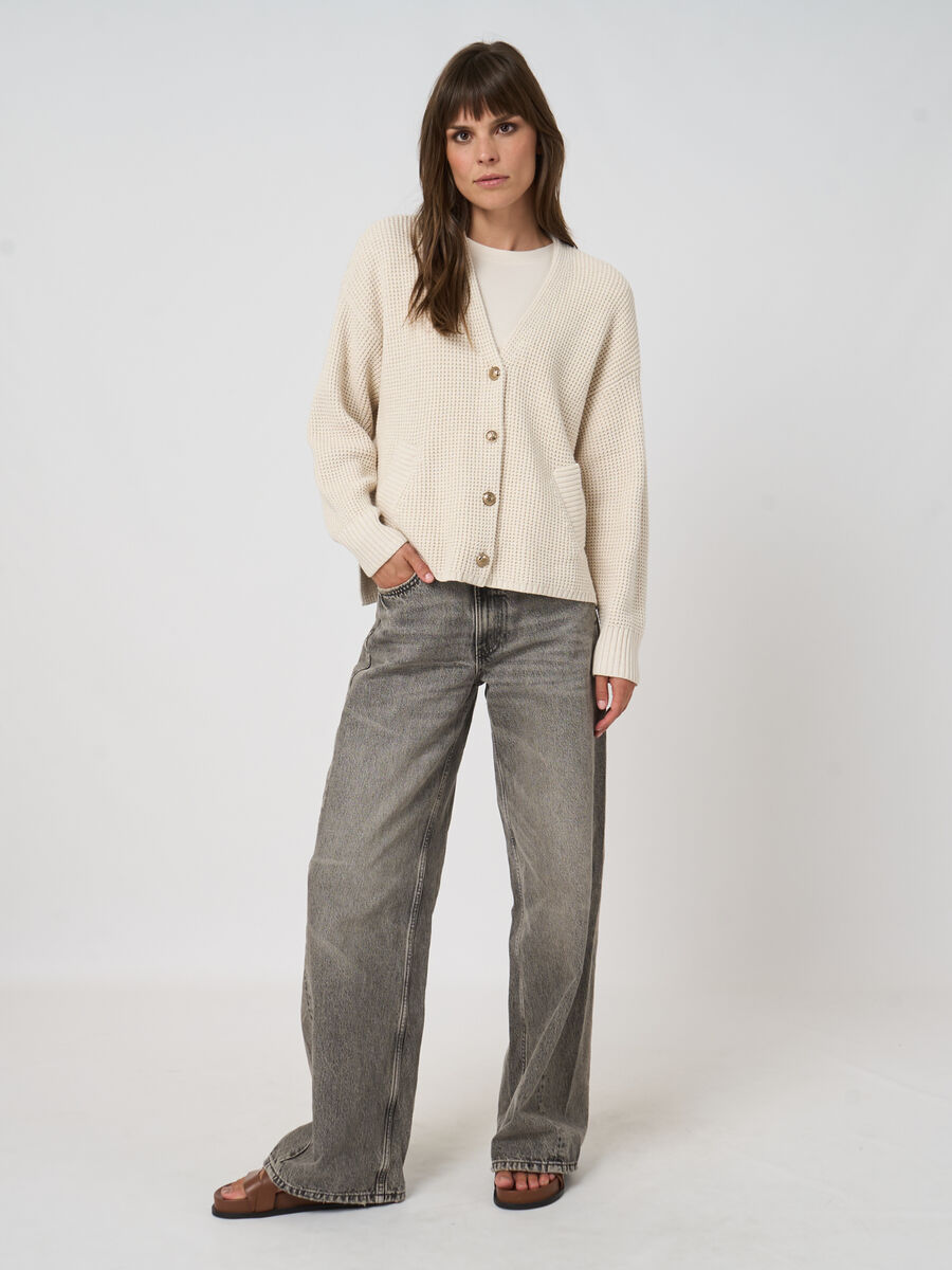 Textured cotton waffle-knit cardigan image number 8