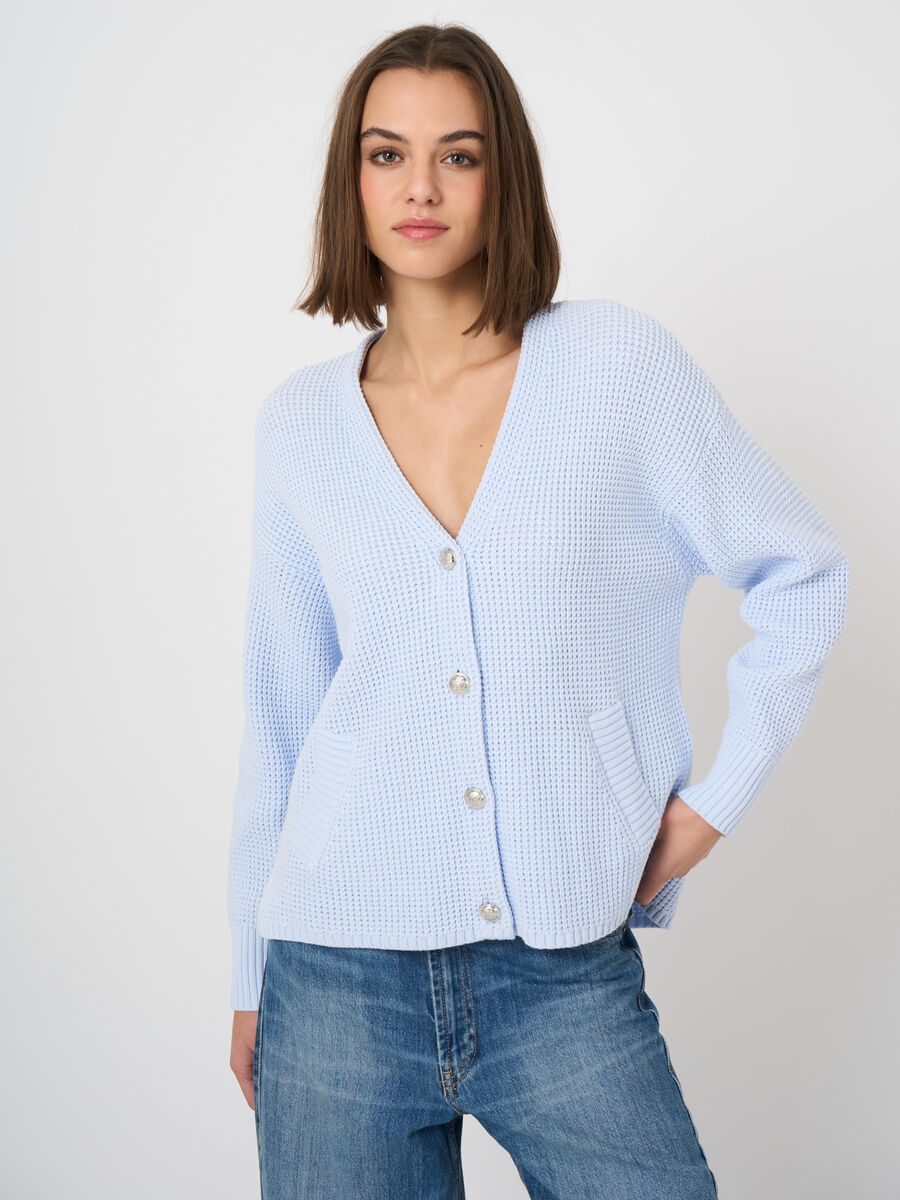 Textured cotton waffle-knit cardigan image number 0