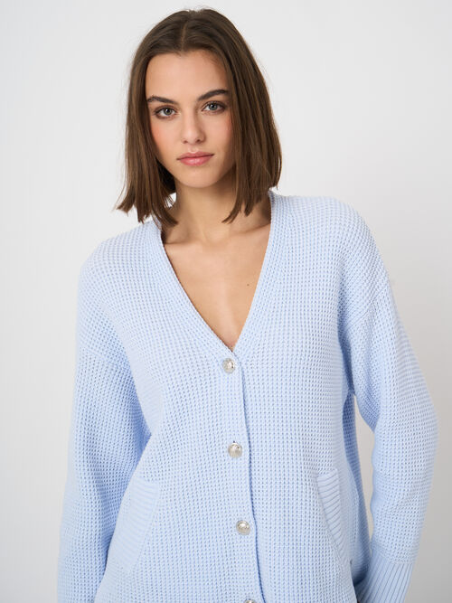 Textured cotton waffle-knit cardigan