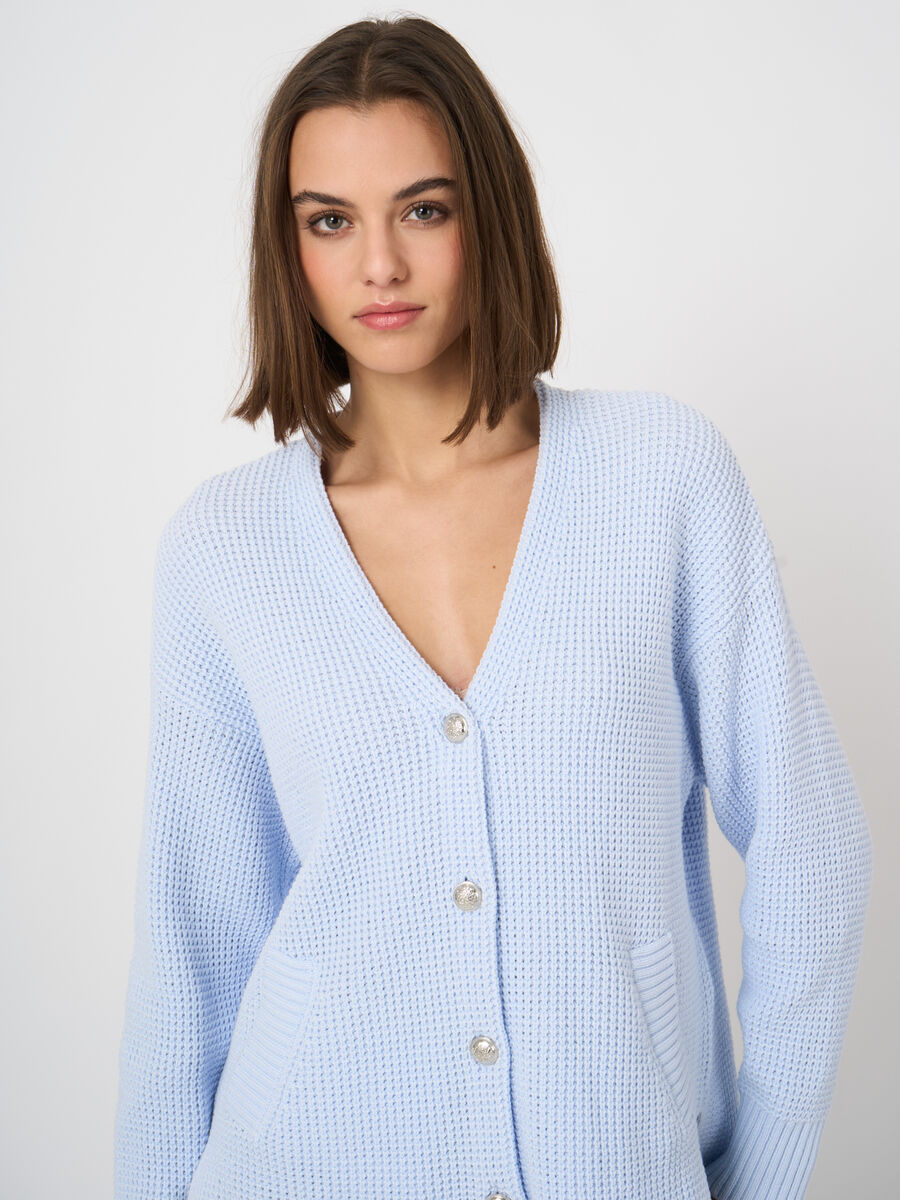 Textured cotton waffle-knit cardigan image number 1