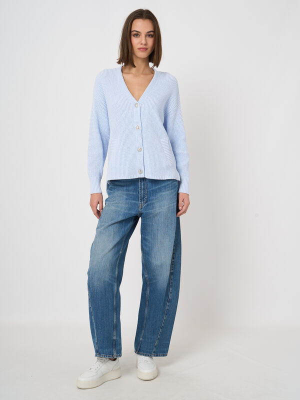 Katoenen cardigan met wafelstructuur image number 4