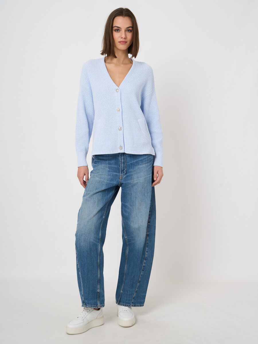 Textured cotton waffle-knit cardigan image number 4