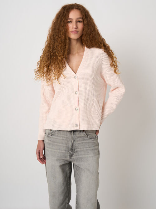 Textured cotton waffle-knit cardigan