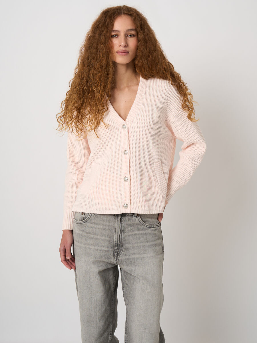 Textured cotton waffle-knit cardigan image number 0