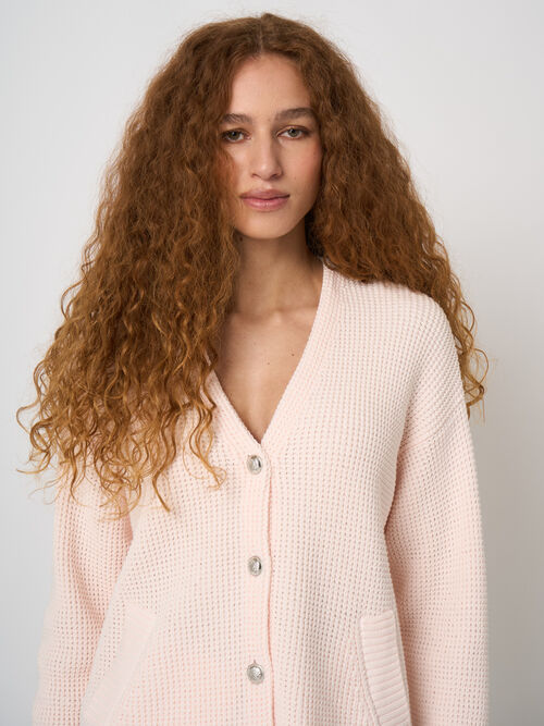 Textured cotton waffle-knit cardigan