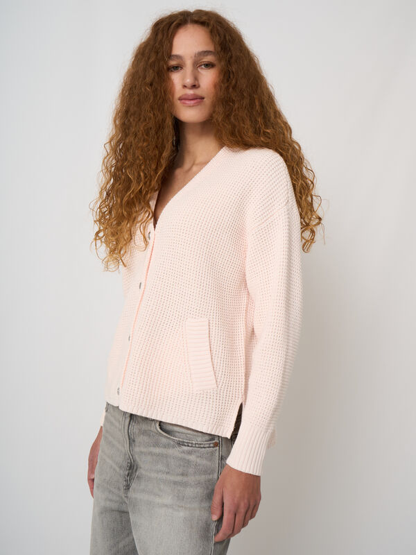 Cardigan en coton &agrave; maille gaufr&eacute;e image number 2