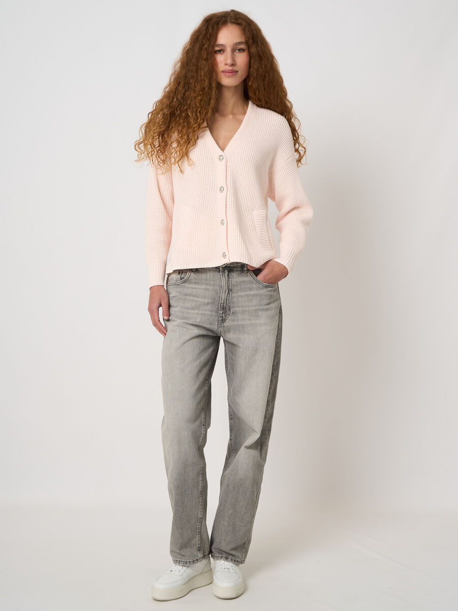 Textured cotton waffle-knit cardigan image number 5