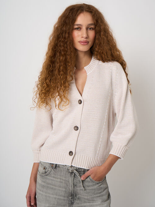 Two-tone cotton stripe cardigan