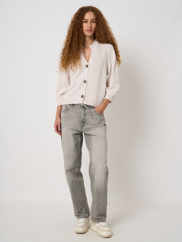 Two-tone cotton stripe cardigan image number 3