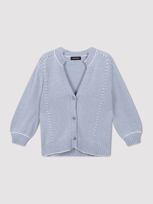Cardigan ray&eacute; bicolore en coton image number 1