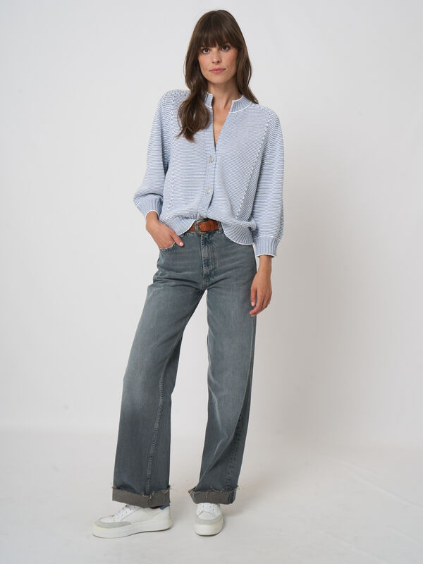 Tweekleurig katoenen gestreept vest image number 6