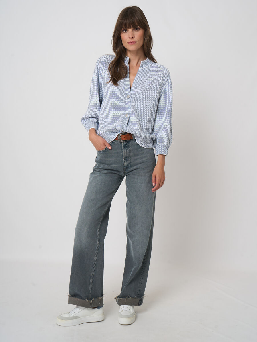 Two-tone cotton stripe cardigan image number 6