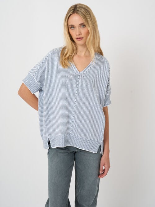 Poncho en maille de coton &agrave; col V