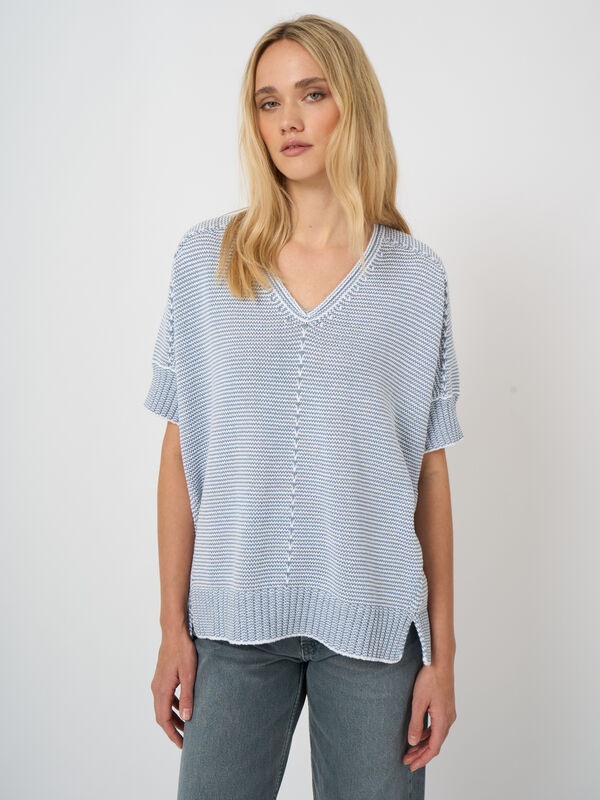 Gebreide katoenen poncho met V-hals image number 3