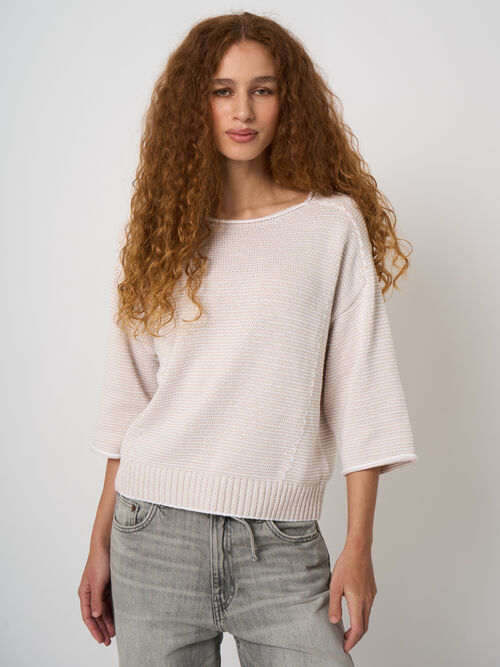 Striped cotton boat neck sweater