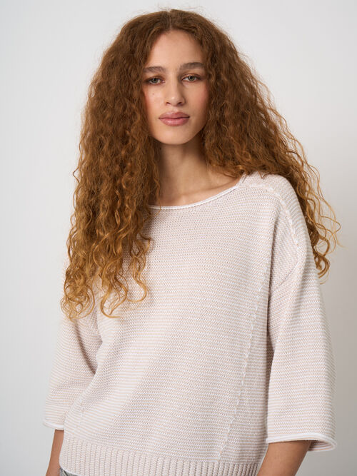 Striped cotton boat neck sweater