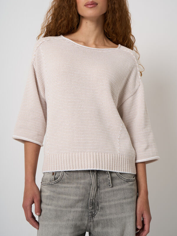 Gestreifter Baumwollpullover mit Bootsausschnitt image number 2