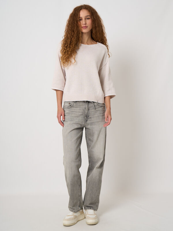 Gestreifter Baumwollpullover mit Bootsausschnitt image number 4