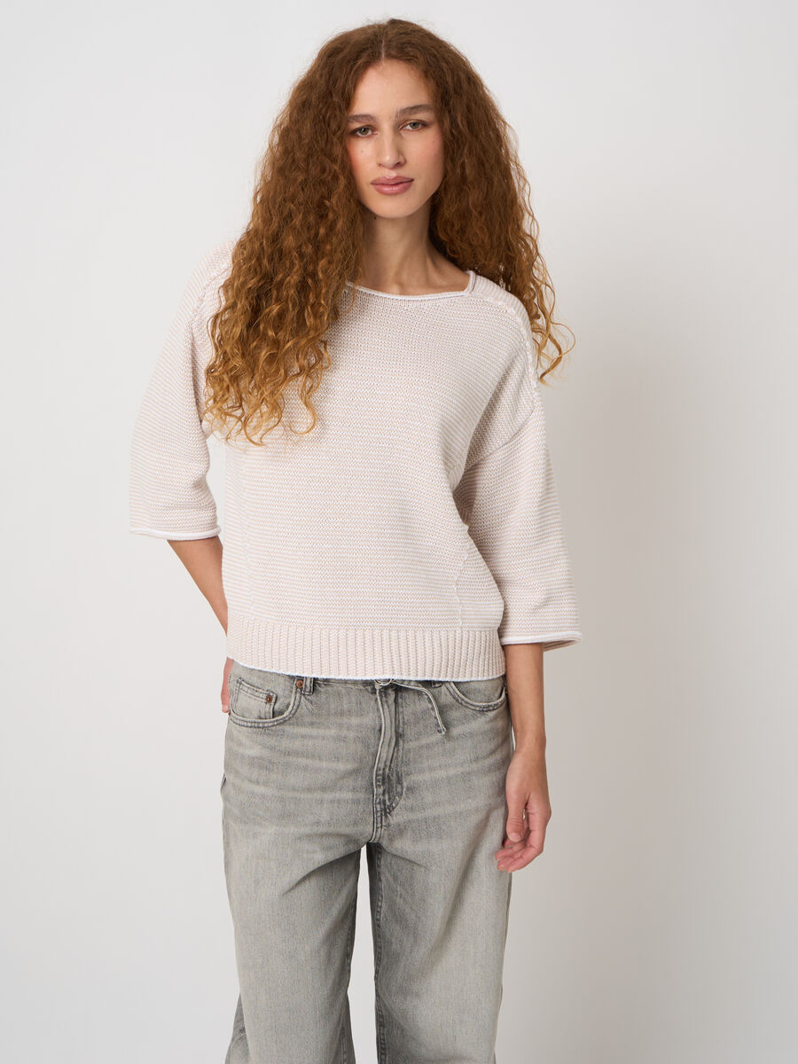 Striped cotton boat neck sweater image number 5