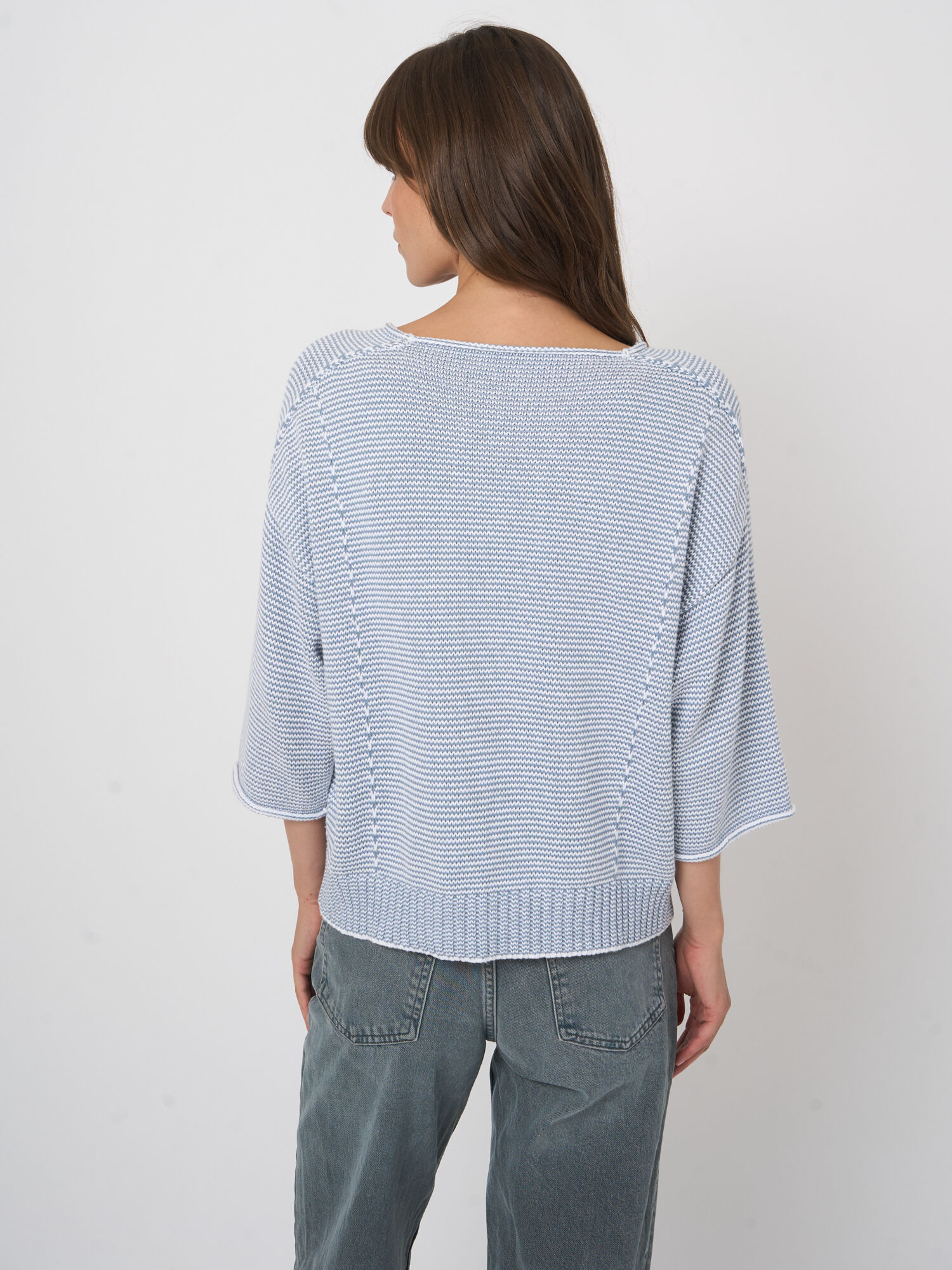 Striped Boat Neck Cotton Sweater | REPEAT cashmere
