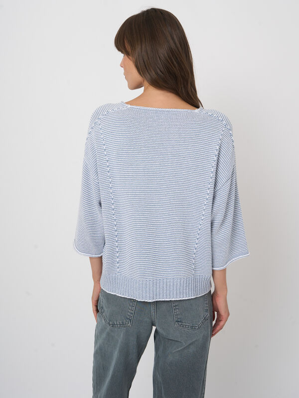 Striped cotton boat neck sweater image number 1