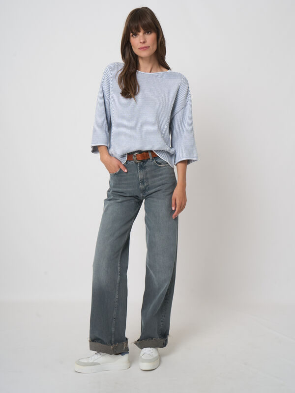 Striped cotton boat neck sweater image number 2