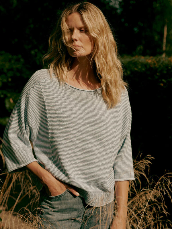 Striped cotton boat neck sweater image number 3