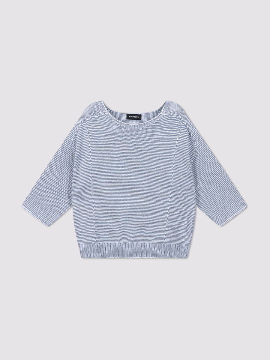 Pull ray&eacute; en coton &agrave; col bateau image number 4