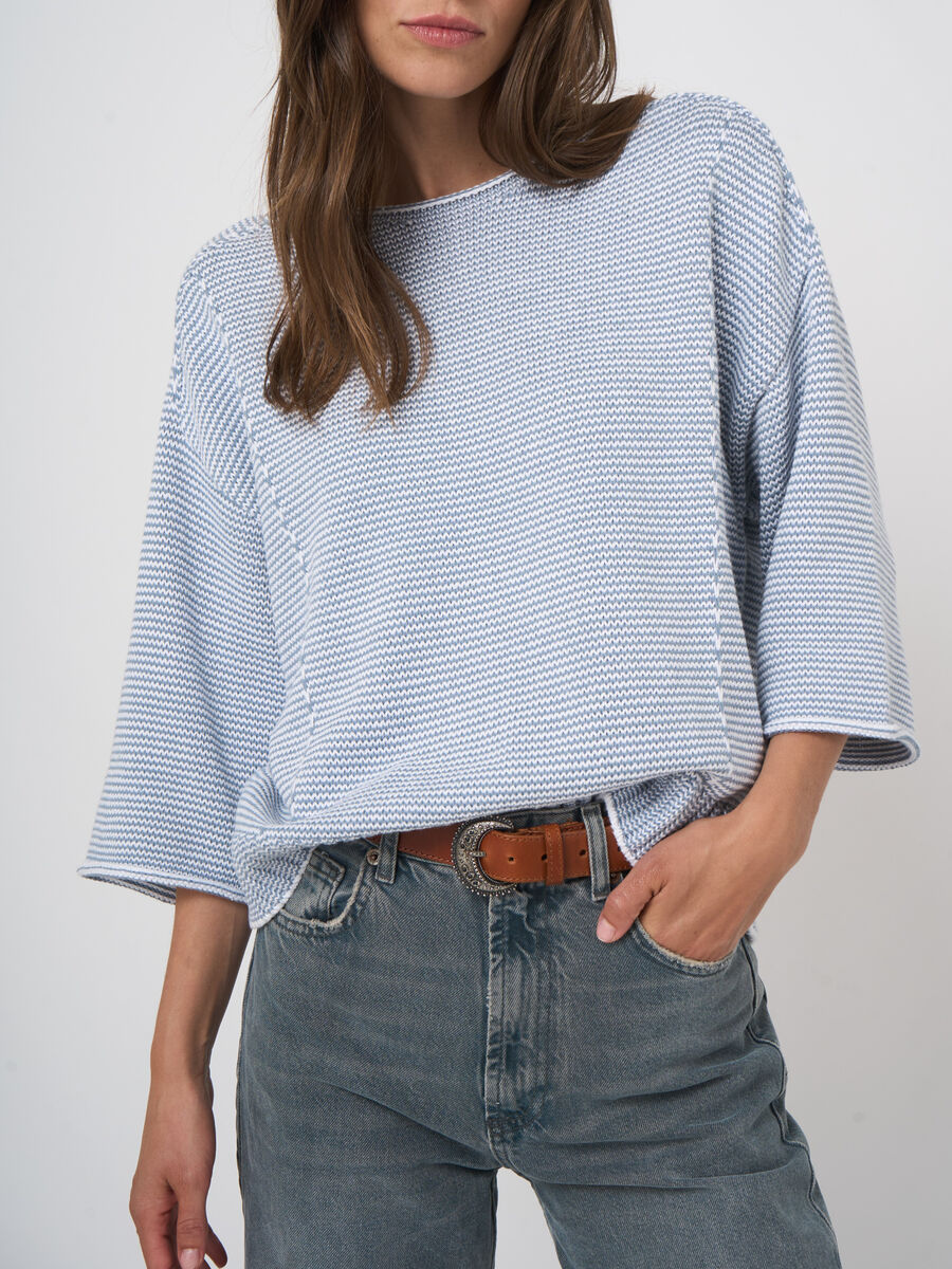 Pull ray&eacute; en coton &agrave; col bateau image number 5