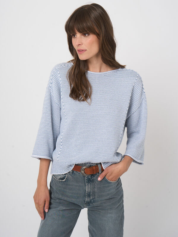 Striped cotton boat neck sweater image number 6