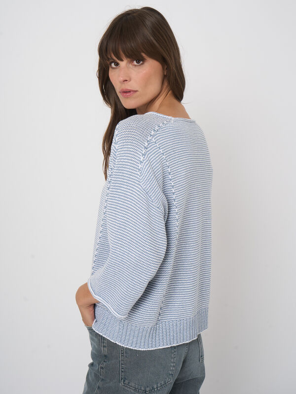 Striped cotton boat neck sweater image number 7