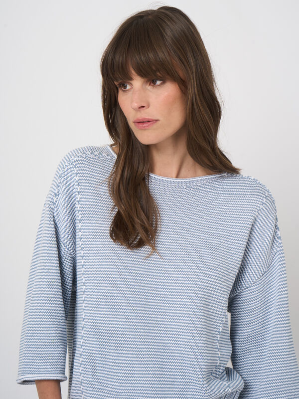 Striped cotton boat neck sweater image number 8