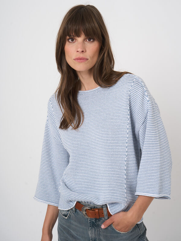 Striped cotton boat neck sweater image number 10