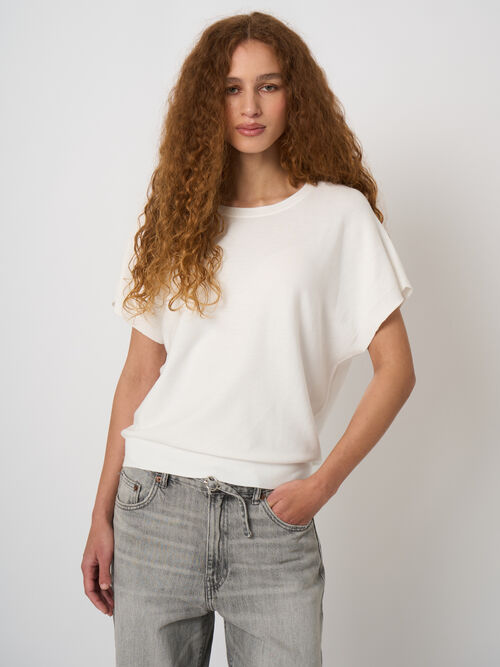 Superfine cotton boat-neck sweater