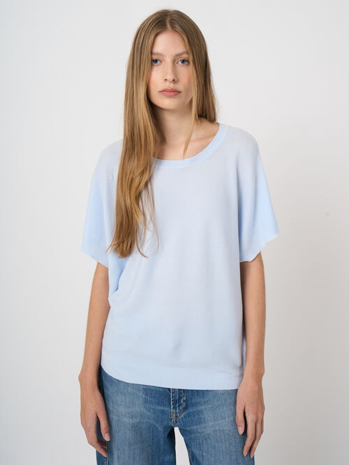 Superfine cotton boat-neck sweater