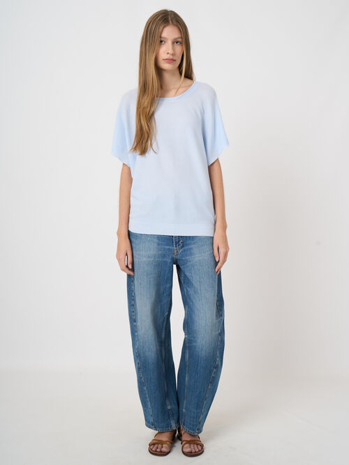 Superfine cotton boat-neck sweater